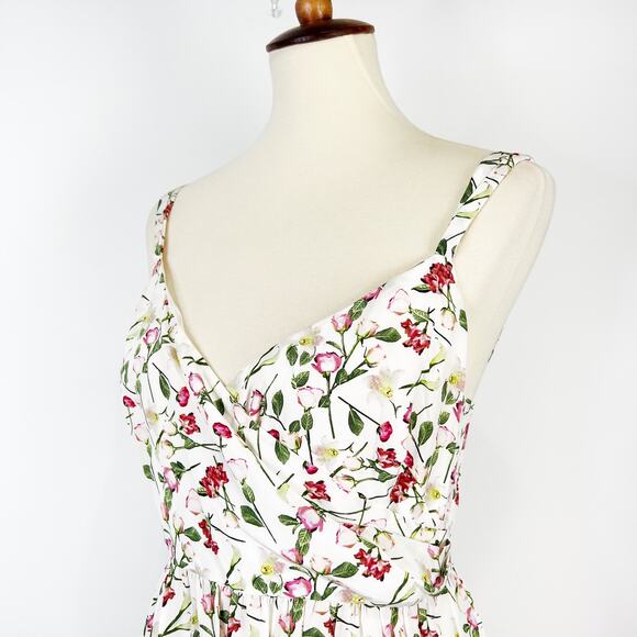 Club Monaco 100% silk midi dress floral rose pattern white pink Size 6 - Picture 2 of 10